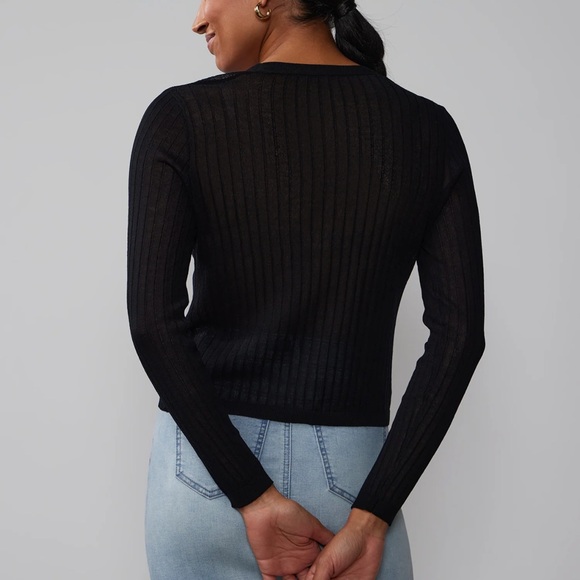 V-Neck Sheer Ribbed Cardigan - Picture 3 of 9